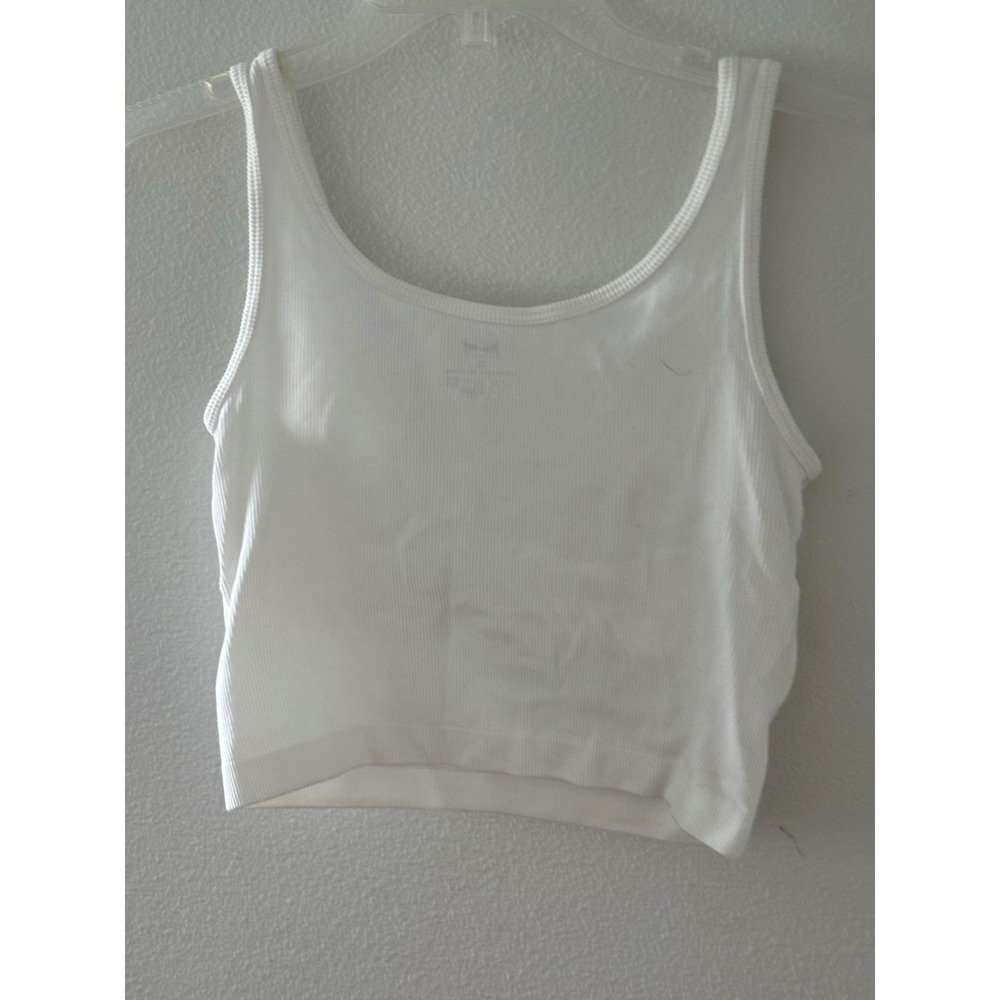 Pro-Fit Seamless Ribbed Crop Tank Top White Scoop Neck XL RN118223